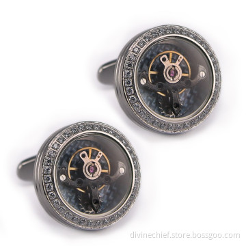 316L Stainless Steel Men Tourbillon Movement Cufflinks With Custom Your Logo